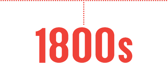 A horizontal row of dots connected to a vertical line of dots centered over an 1800s headline.