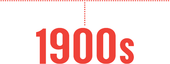 A horizontal row of dots connected to a vertical line of dots centered over a 1900s headline.